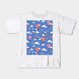 Hot Air Balloon in Blue Sky Pattern II Kids T-Shirt